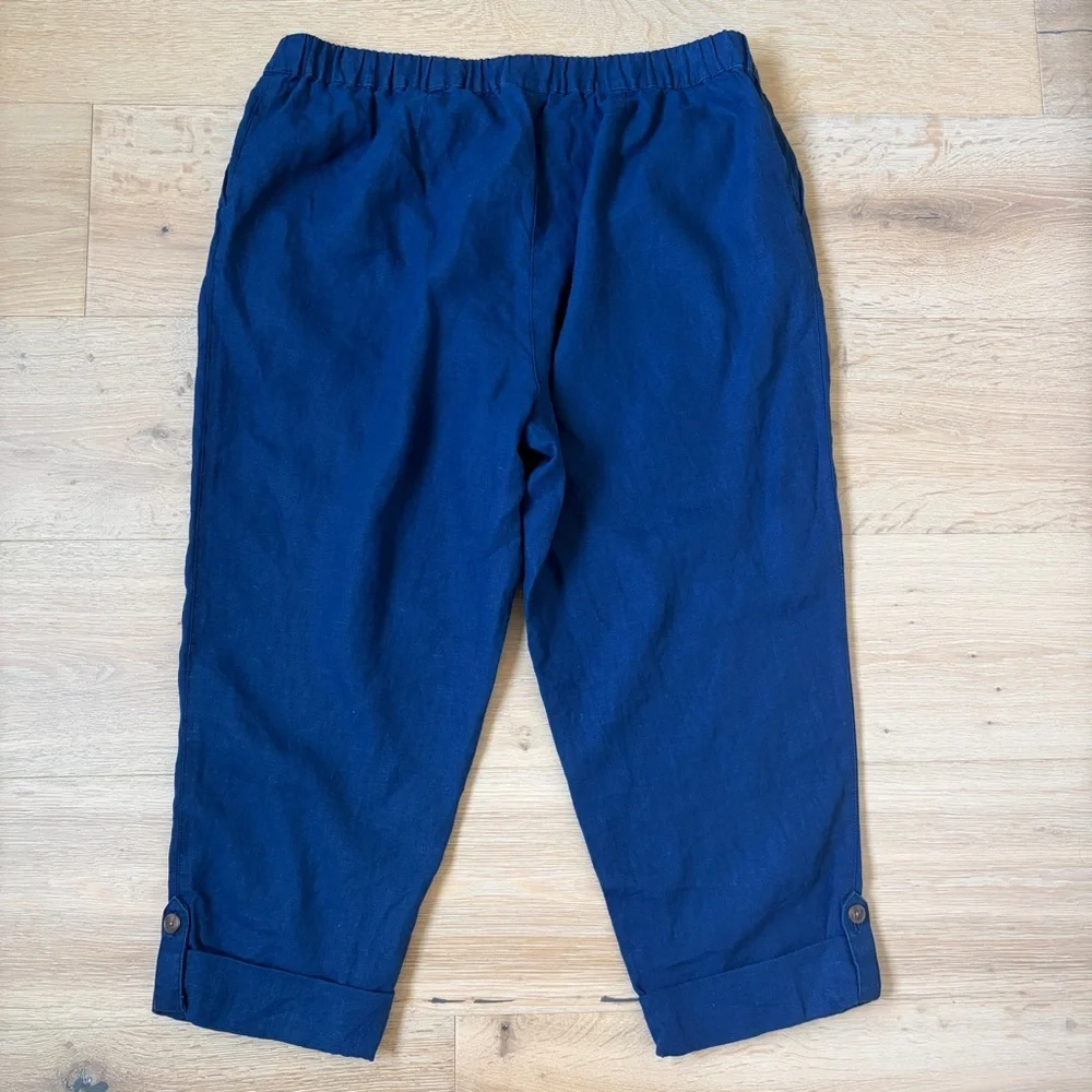 J Jill Love Linen 100% Blue Ink Crop Pants XL Petite Pull On High RiseNWT $89*T7